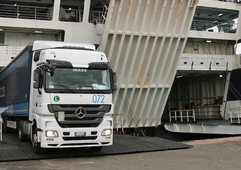 The loading of a truck onto a Ro-Pax vessel in Barcelona - seen during the MOST workshop